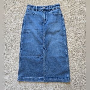 Faherty stretch terry midi skirt blue denim slit womens 2